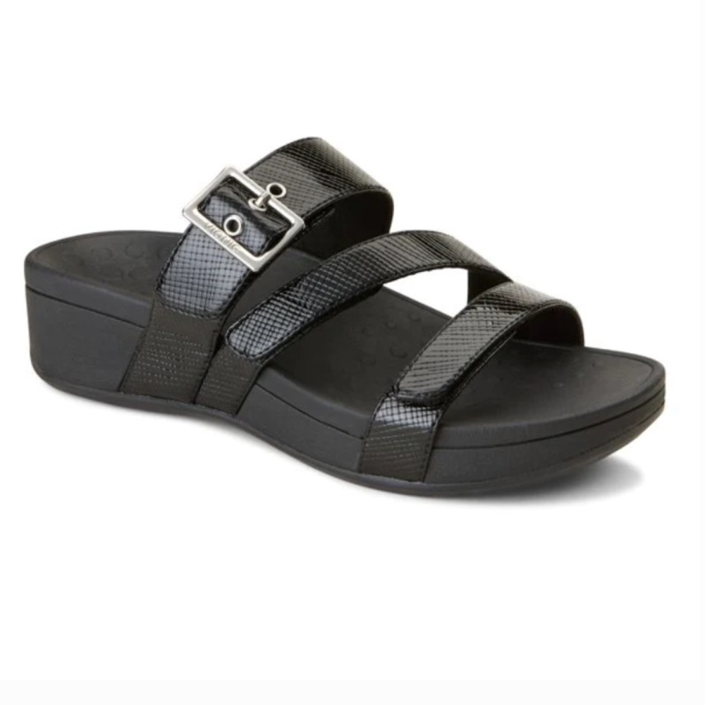 VIONIC PACIFIC RIO TEXTURED BLACK SLIDE SANDALS